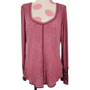 Women's Fresh Brewed Ribbed Long Sleeve Blouse Top Shirt Large Lightweight Red